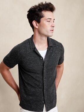 Banana Republic Merino Linen Resort Shirt Heathered Gray Men’s XL TALL NEW